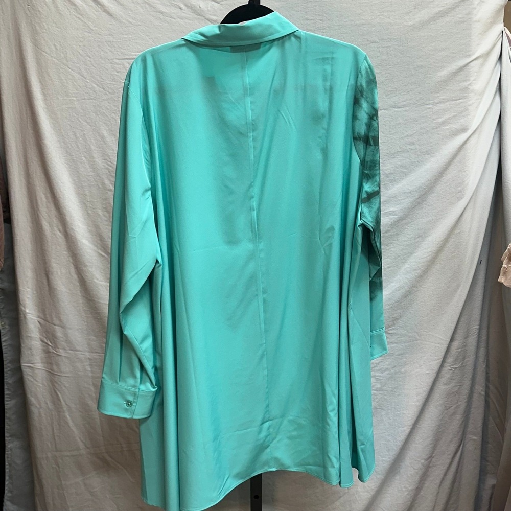 Denise‎ Karaman Teal Green Button Down Shirt Hi-Low Hem Tie Dye Blouse QVC - Picture 8 of 12